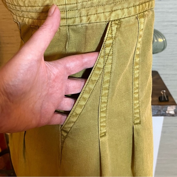 Anthropologie Pilcro Cross-Back Apron Pleated Dress Gold Woman's Size 00 - Picture 6 of 11